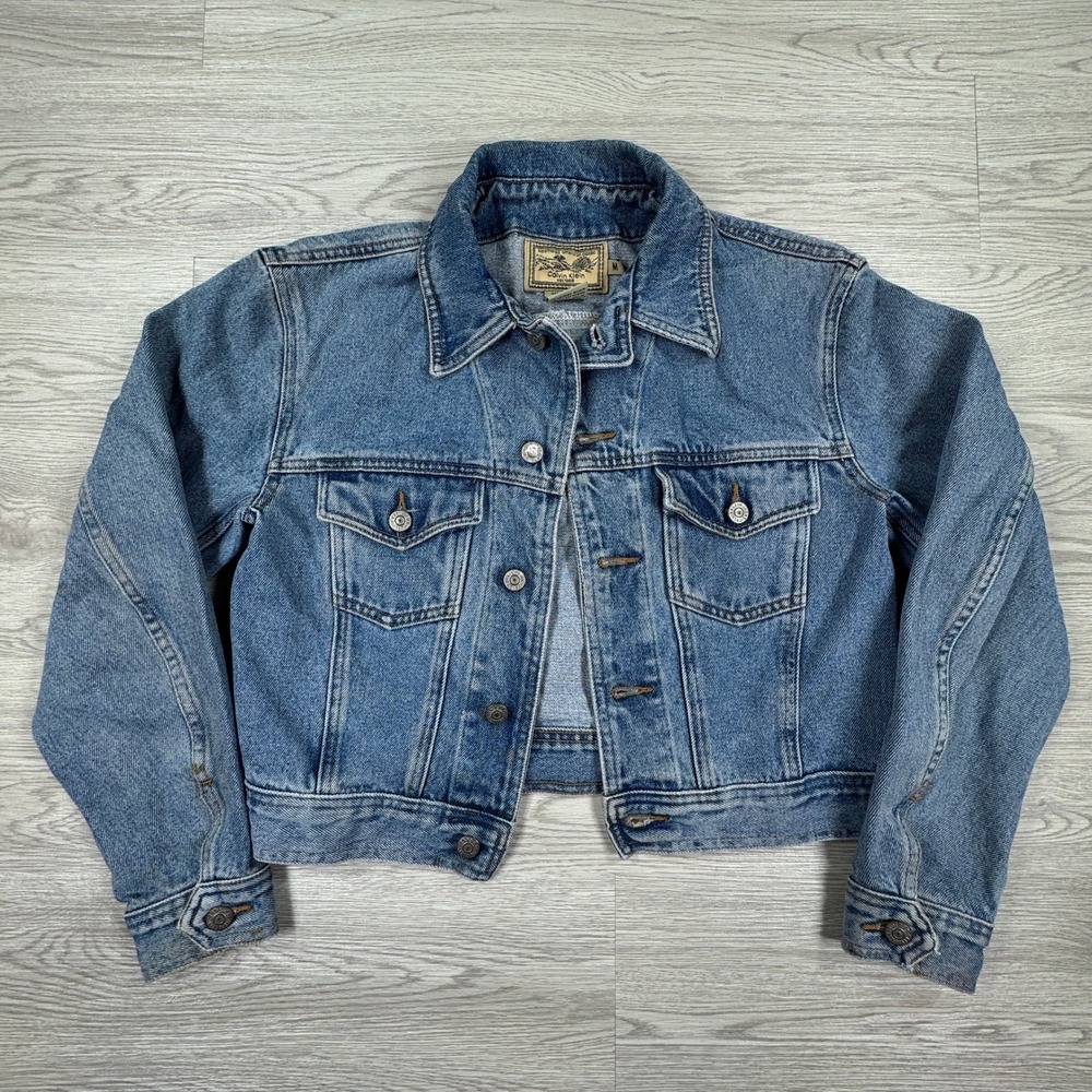 Calvin Klein Women Denim Trucker Jacket Blue Medium Vintage Made in USA Cotton‎